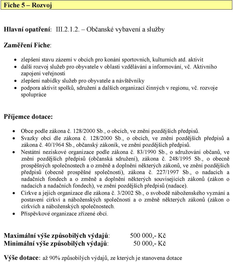 Aktivního zapojení veřejnosti zlepšení nabídky služeb pro obyvatele a návštěvníky podpora aktivit spolků, sdružení a dalších organizací činných v regionu, vč.