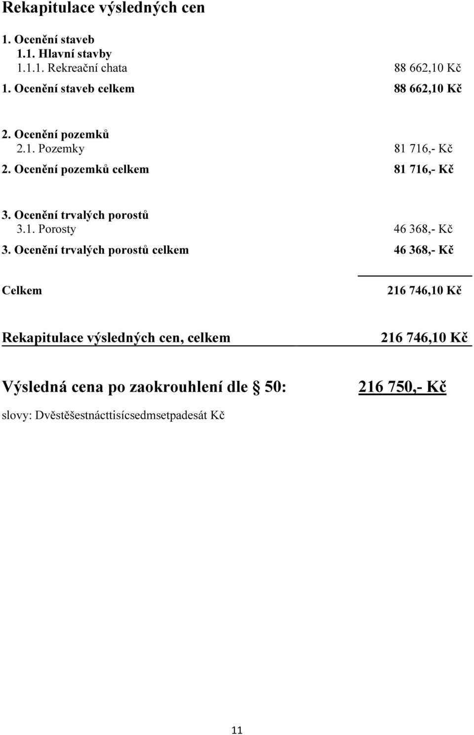 Ocenění trvalých porostů 3.1. Porosty 46 368,- Kč 3.