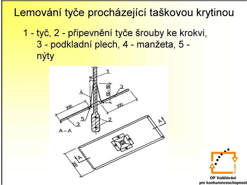 připevnění tyče šrouby ke krokvi,