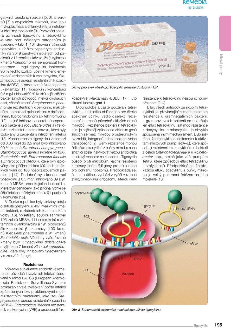 Srovnání úãinnosti tigecyklinu s 12 irokospektr mi antibiotiky na 3049 ãerstv ch izolátech od pacientû v 17 zemích ukázalo, Ïe (s v jimkou kmenû Pseudomonas aeruginosa) koncentrace 1 mg/l tigecyklinu