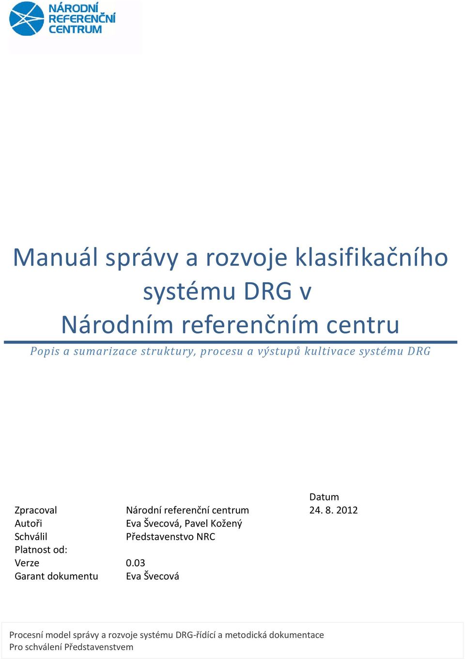2012 Autoři Eva Švecová, Pavel Kožený Schválil Představenstvo NRC Platnost od: Verze 0.