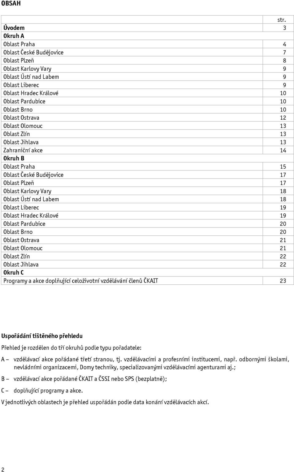Ostrava 2 Oblast Olomouc 3 Oblast Zlín 3 Oblast Jihlava 3 Zahraniční akce 4 Okruh B Oblast Praha 5 Oblast České Budějovice 7 Oblast Plzeň 7 Oblast Karlovy Vary 8 Oblast Ústí nad Labem 8 Oblast