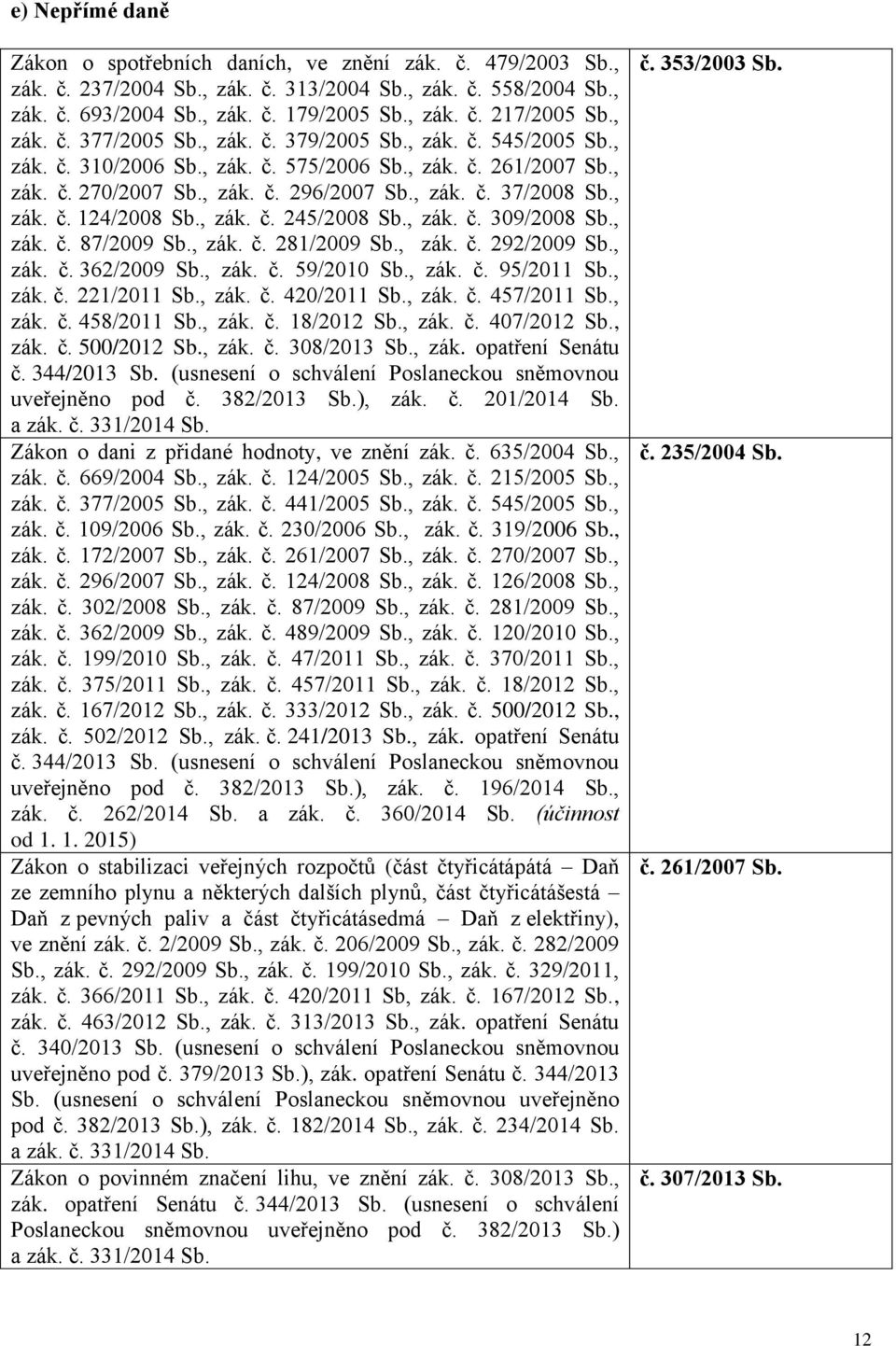 , zák. č. 124/2008 Sb., zák. č. 245/2008 Sb., zák. č. 309/2008 Sb., zák. č. 87/2009 Sb., zák. č. 281/2009 Sb., zák. č. 292/2009 Sb., zák. č. 362/2009 Sb., zák. č. 59/2010 Sb., zák. č. 95/2011 Sb.