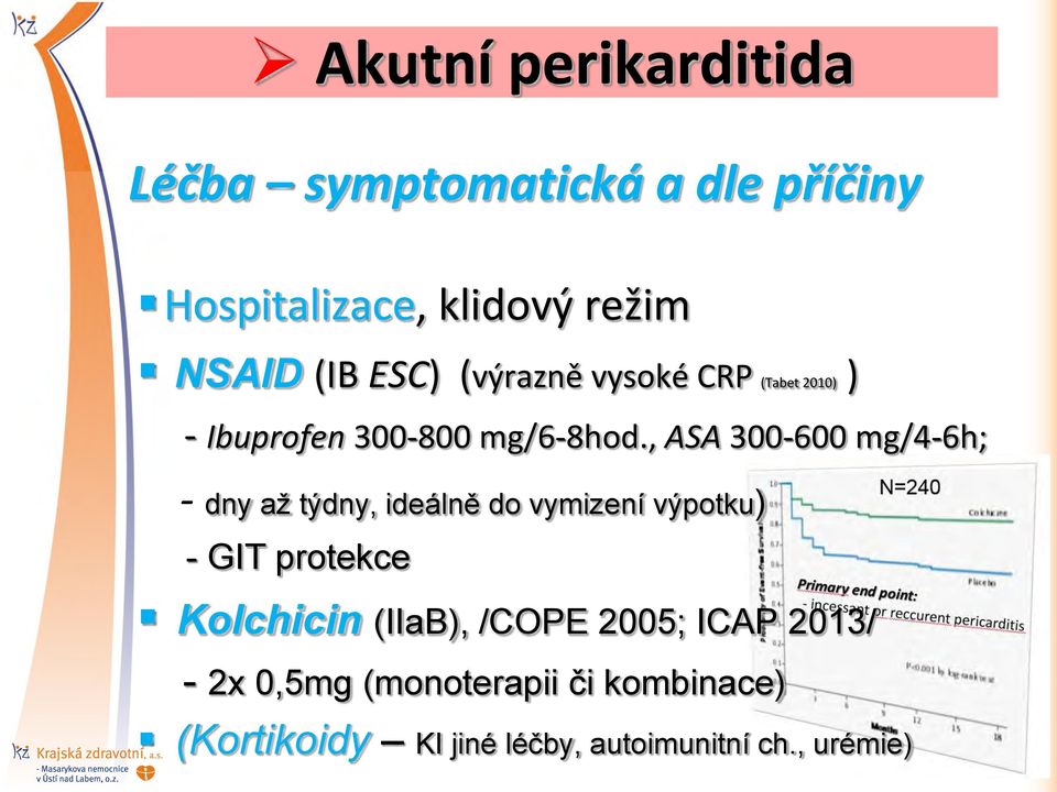 , ASA 300-600 mg/4-6h; - dny až týdny, ideálně do vymizení výpotku) - GIT protekce Kolchicin