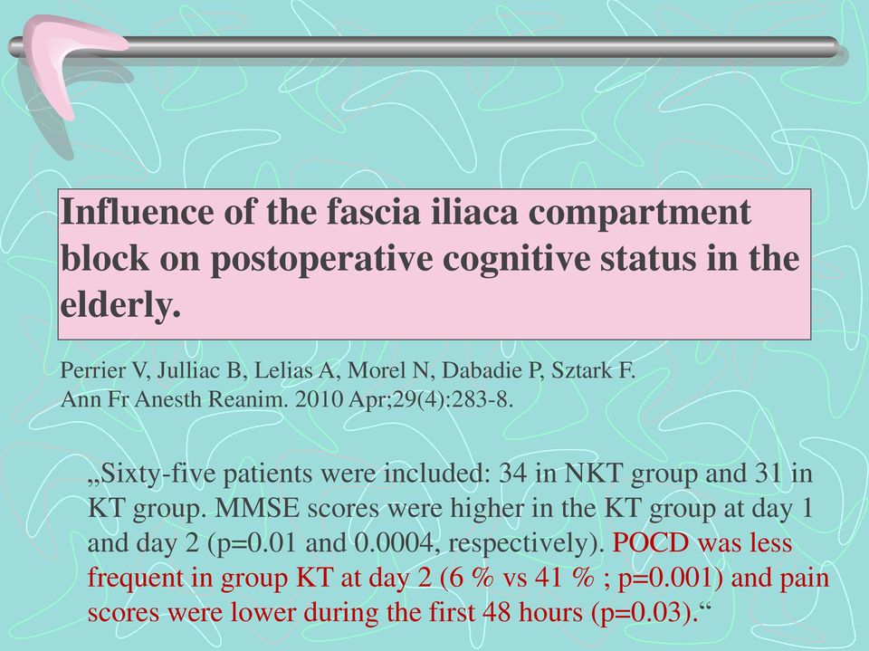 Sixty-five patients were included: 34 in NKT group and 31 in KT group.