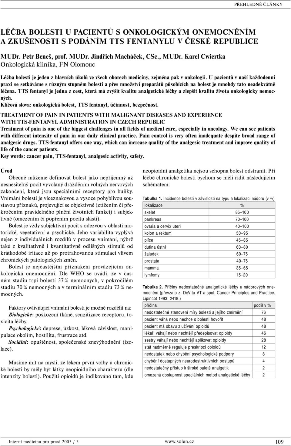 U pacientů v naší každodenní praxi se setkáváme s různým stupněm bolesti a přes množství preparátů působících na bolest je mnohdy tato neadekvátně léčena.