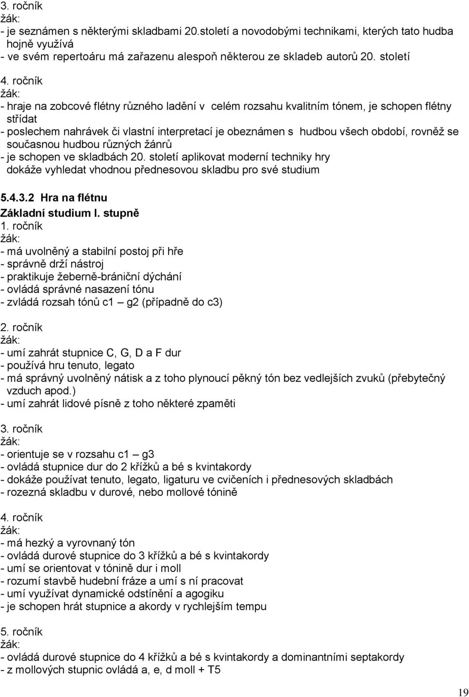 současnou hudbou různých žánrů - je schopen ve skladbách 20. století aplikovat moderní techniky hry dokáže vyhledat vhodnou přednesovou skladbu pro své studium 5.4.3.