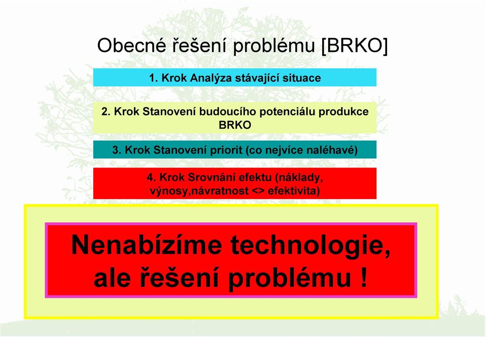 Krok Porovnání vazby na další prvky systému Nenabízíme technologie, Na tyto priority pak musí navazovat technická a technologická