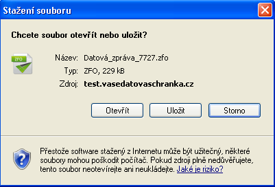 uložení/stažení souboru či jeho prohlížení. Níže zobrazený dialog je uveden pouze jako ukázka a liší se v závislosti na operačním systému a prohlížeči internetových stránek použitým u uživatele.