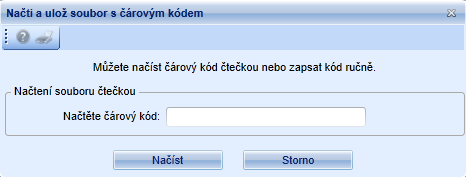 Zde lze buď načíst čárový kód čtečkou čárových kódů nebo čárový kód vyplnit ručně.