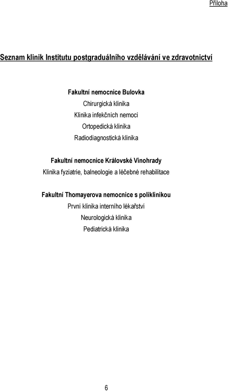 nemocnice Královské Vinohrady Klinika fyziatrie, balneologie a léčebné rehabilitace Fakultní