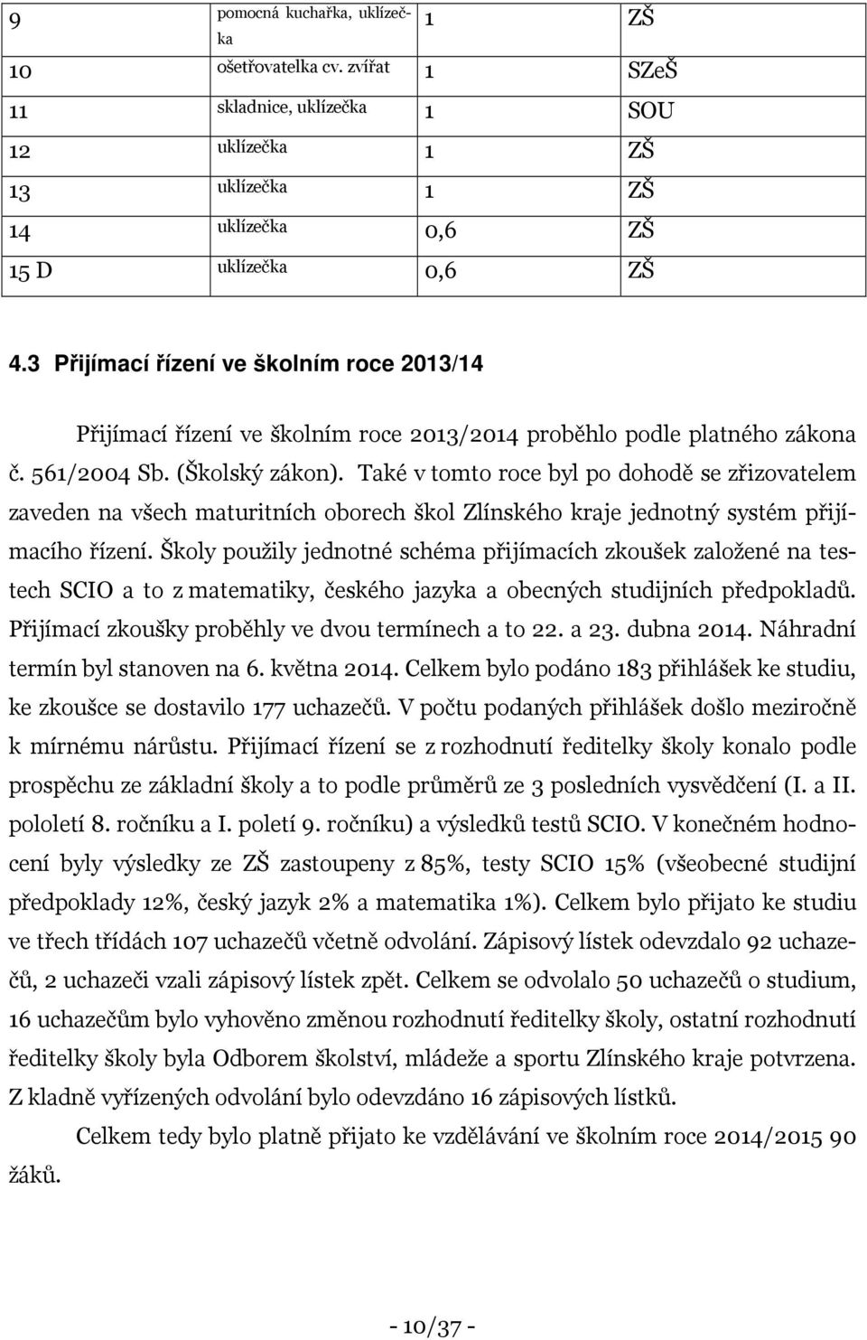 Také v tomto roce byl po dohodě se zřizovatelem zaveden na všech maturitních oborech škol Zlínského kraje jednotný systém přijímacího řízení.