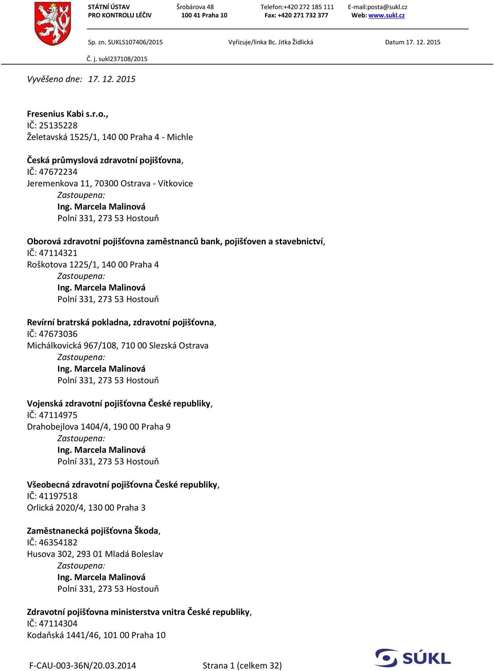 dne: 17. 12. 2015 Fresenius Kabi s.r.o.