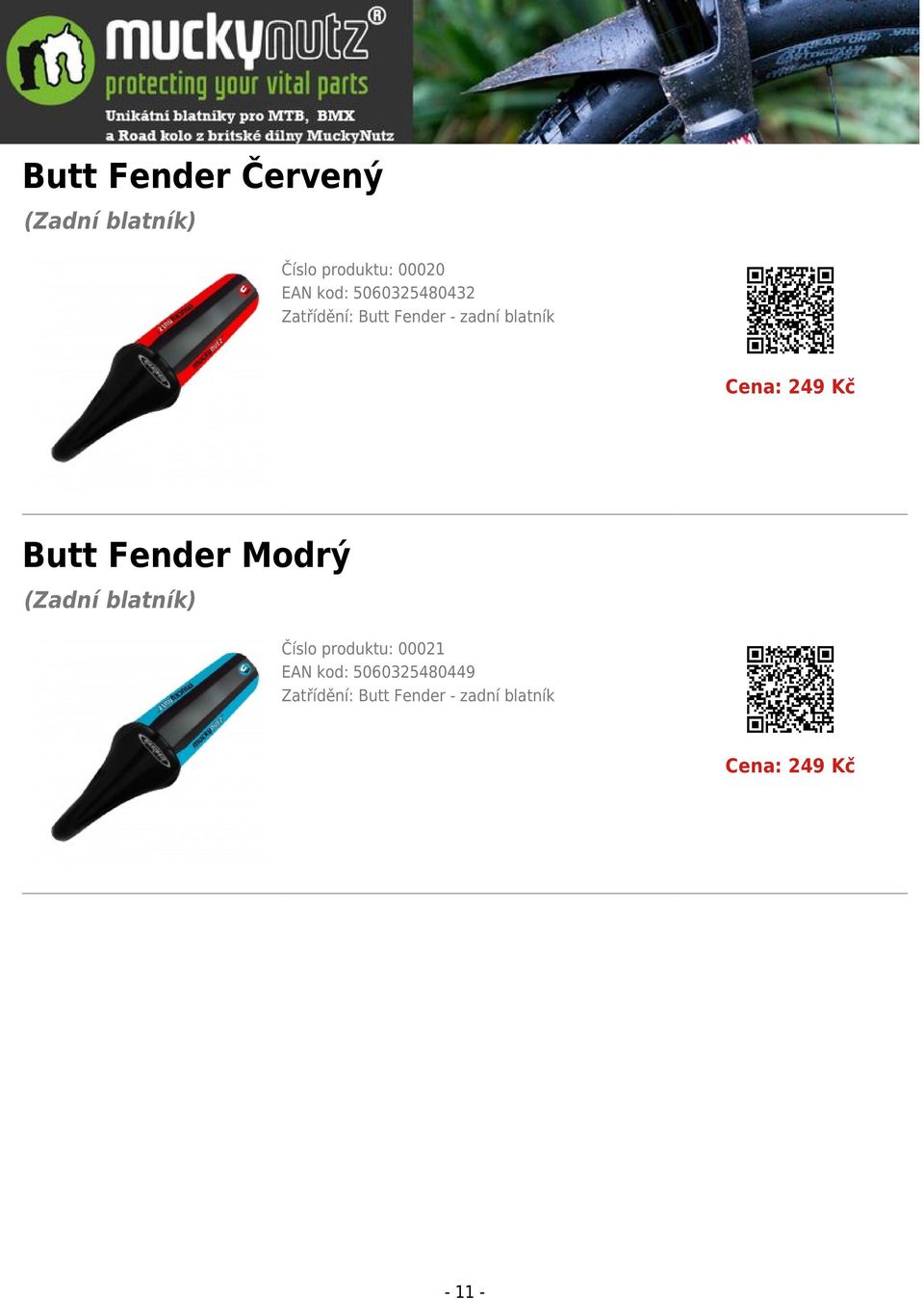 249 Kč Butt Fender Modrý Číslo produktu: 00021 EAN kod: