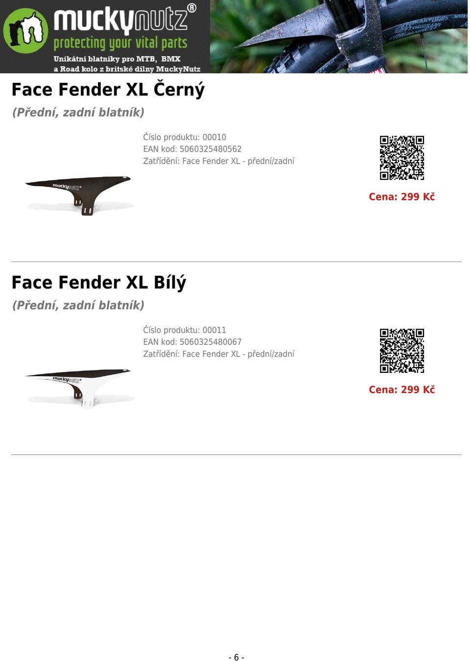 Face Fender XL Bílý (Přední, zadní blatník) Číslo produktu: 00011 EAN