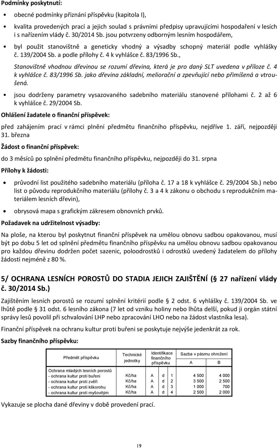 jsou dodrženy parametry vysazovaného sadebního materiálu stanovené přílohami č. 2 až 6 k vyhlášce č. 29/2004 Sb. 31. března Přílohy k žádosti: průvodní list použitého sadebního materiálu (příloha č.