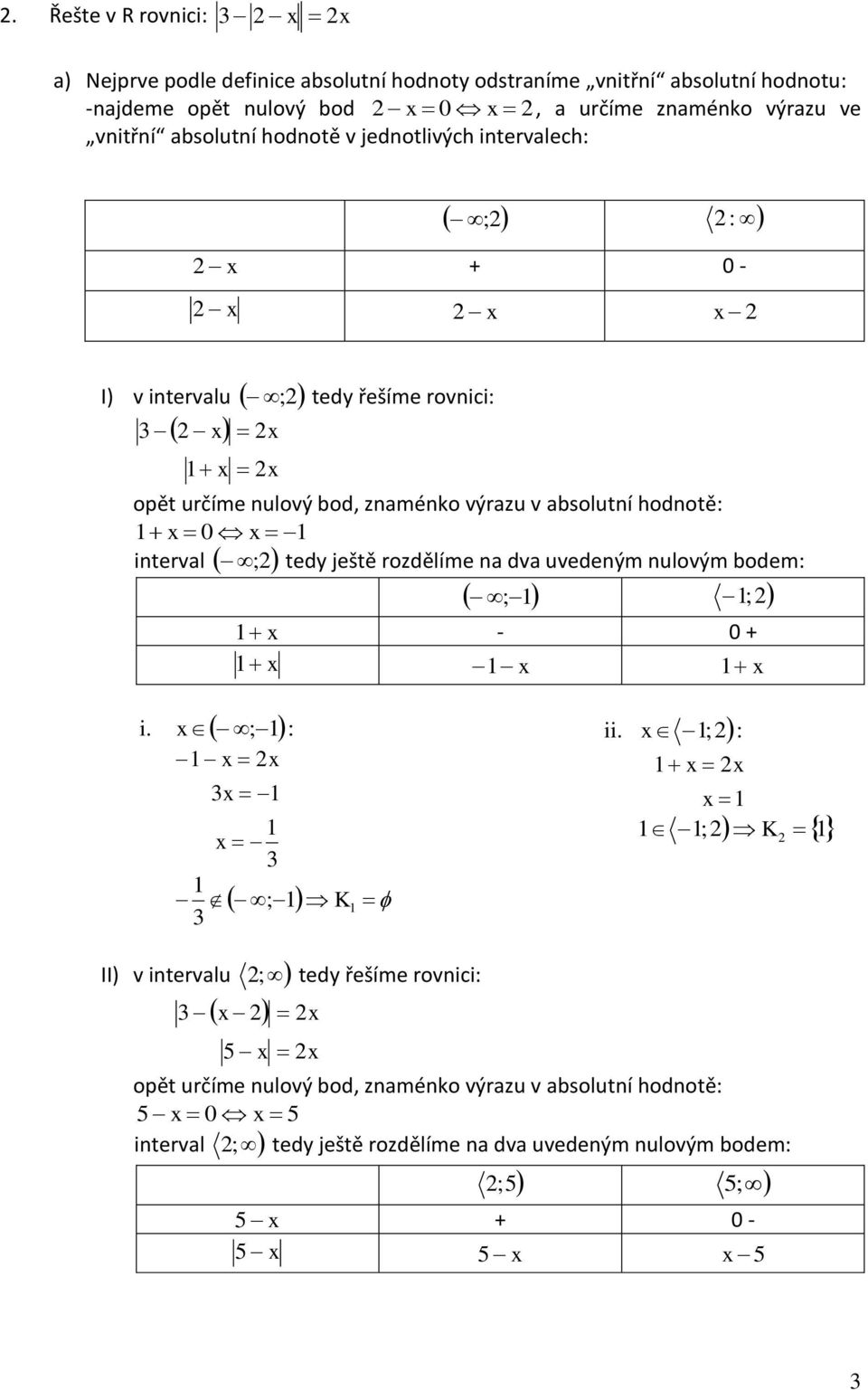 výrzu v bsolutní hodnotě: 0 intervl ; tedy ještě rozdělíme n dv uvedeným nulovým bodem: ; ; - 0 + i. ;: ; ii.