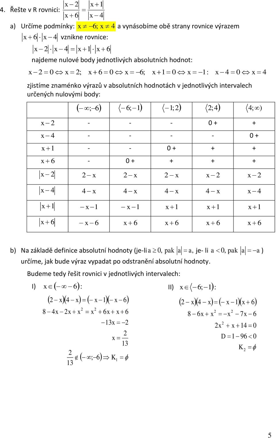 ; ; ; ; ) - - - 0 + + - - - - 0 + - - 0 + + + - 0 + + + + b) N zákldě definice bsolutní hodnoty (je-li 0, pk, určíme, jk bude výrz