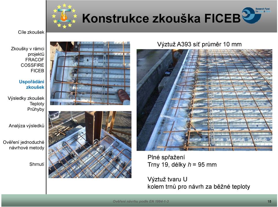 spřažení Trny 19, délky h =95mm Výztuž