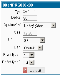 Dále je třeba zkontrolovat, zda jsou správné rozvrhové lístky vytvořeny pro všechny předměty, které se v daném semestru vyučují.