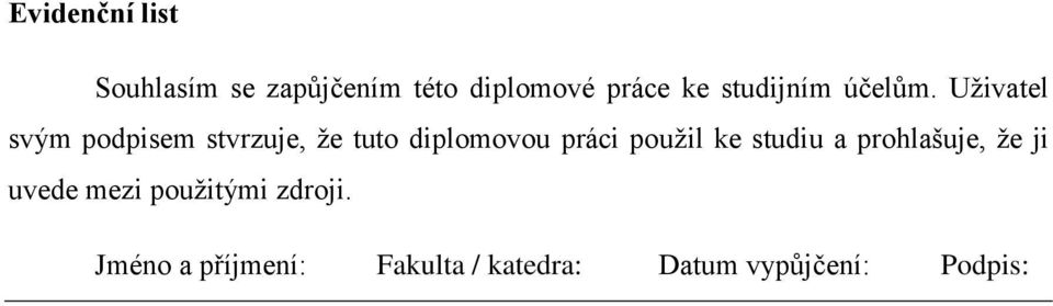 Uživatel svým podpisem stvrzuje, že tuto diplomovou práci použil