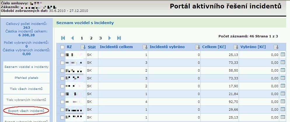 Obr. 13: Export všech incidentů Obr.