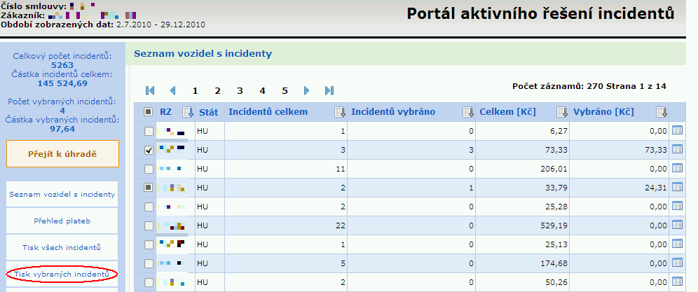 Obr. 12: Tisk vybraných incidentů Export všech incidentů V základním okně IWP klikněte v levém sloupci na volbu Export všech incidentů, viz Obr. 13.