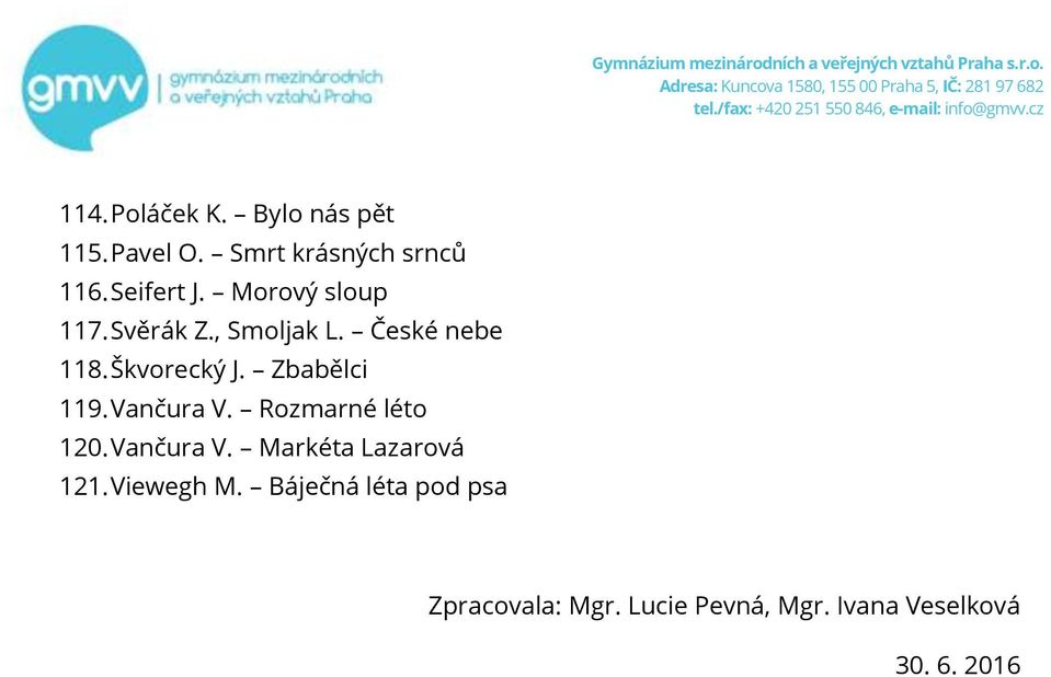 Zbabělci 119. Vančura V. Rozmarné léto 120. Vančura V. Markéta Lazarová 121.