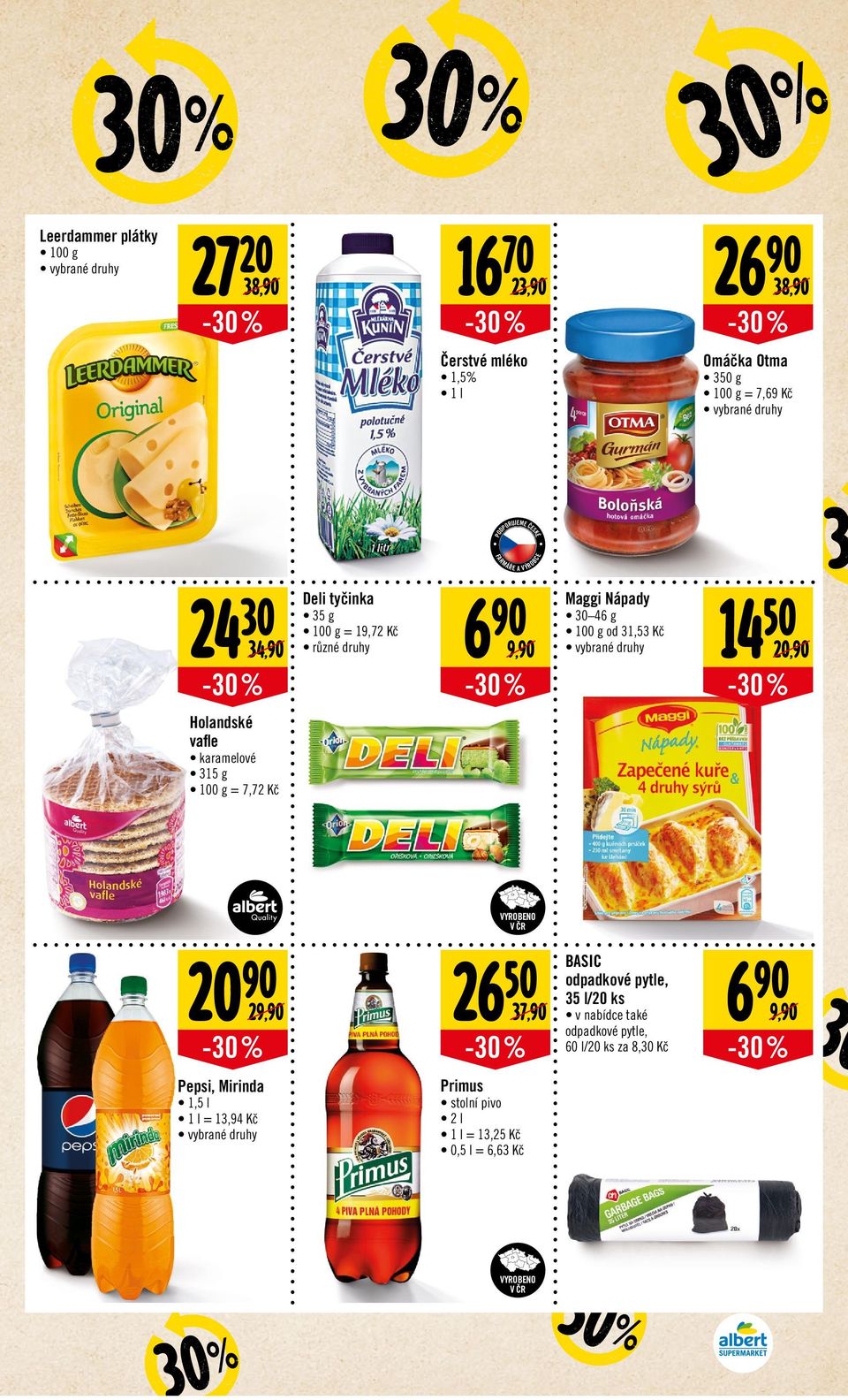 VYROBNO 20 29, Pepsi, Mirinda 1,5 l 1 l = 13,94 Kč 2650 37, BASIC odpadkové pytle, 35 l/20 ks v nabídce také odpadkové