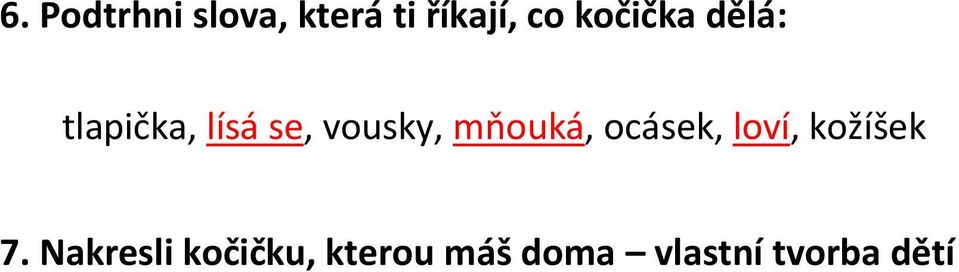 mňouká, ocásek, loví, kožíšek 7.