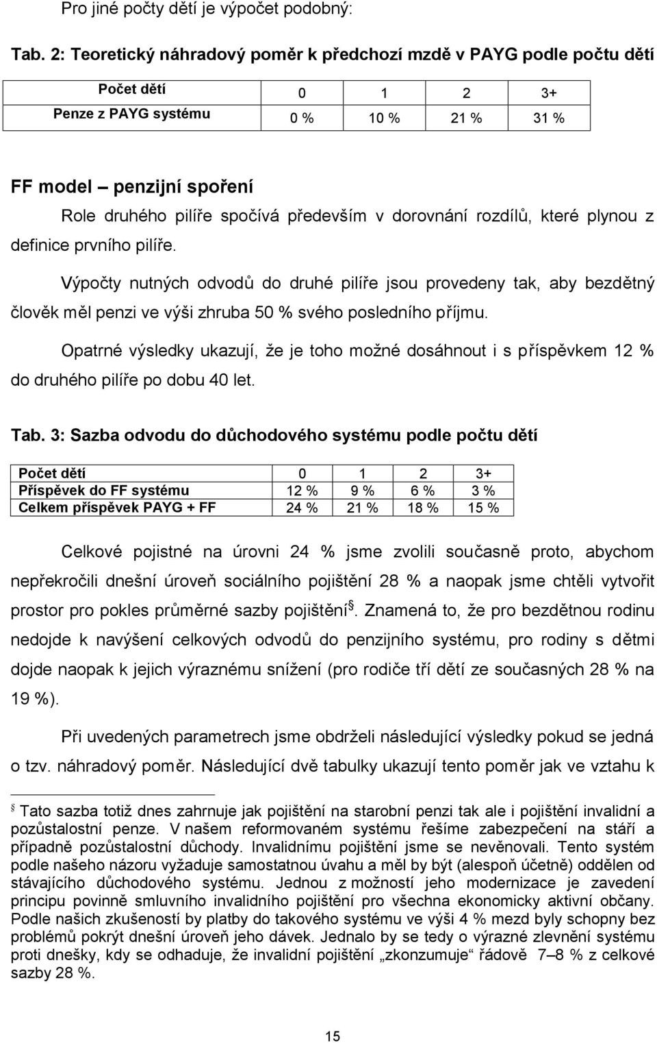 dorovnání rozdílů, které plynou z definice prvního pilíře. Výpočty nutných odvodů do druhé pilíře jsou provedeny tak, aby bezdětný člověk měl penzi ve výši zhruba 50 % svého posledního příjmu.