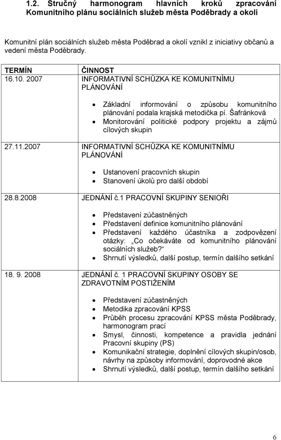 Šafránková Monitorování politické podpory projektu a zájmů cílových skupin 27.11.2007 INFORMATIVNÍ SCHŮZKA KE KOMUNITNÍMU PLÁNOVÁNÍ Ustanovení pracovních skupin Stanovení úkolů pro další období 28.