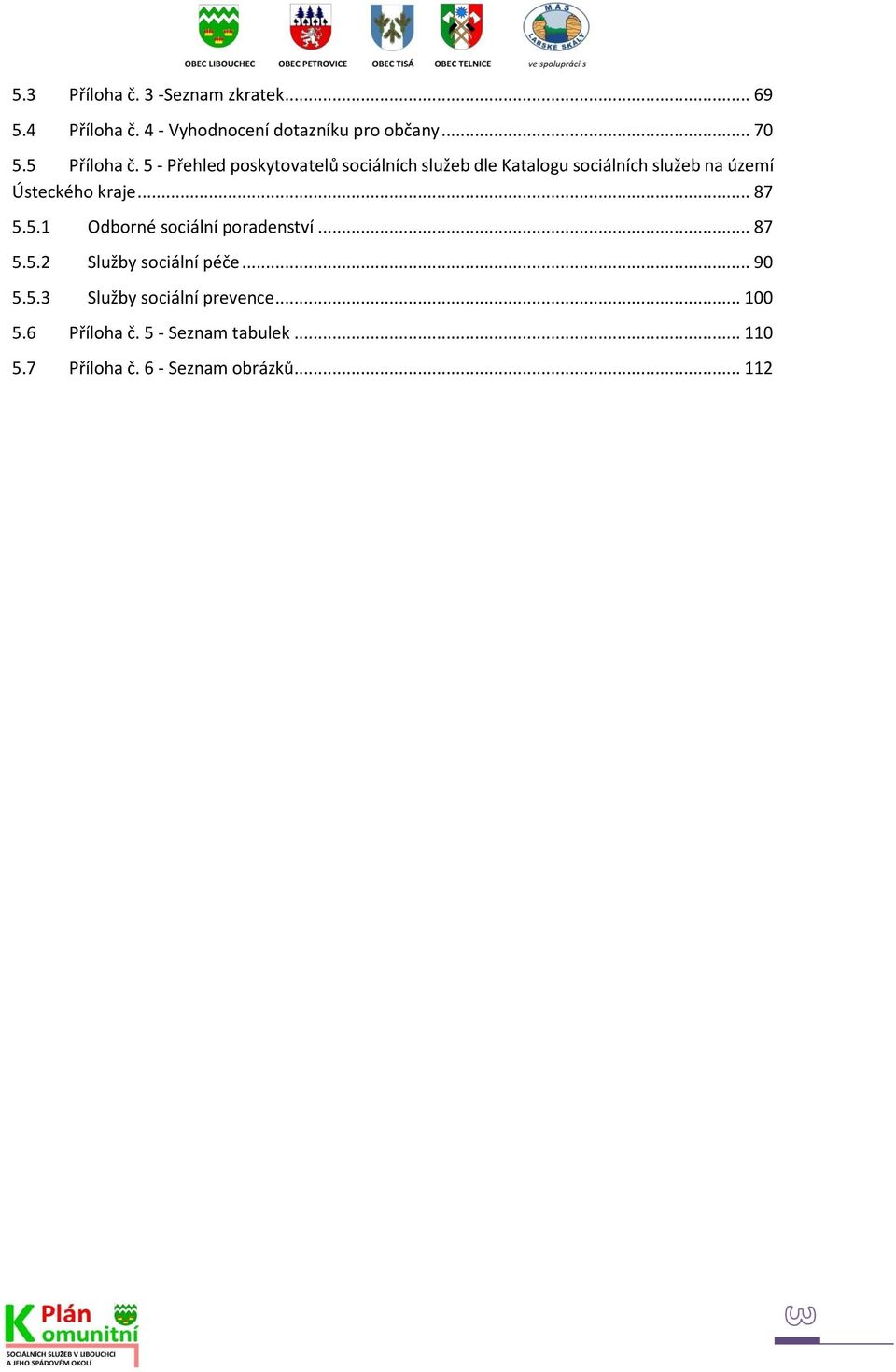 5 - Přehled poskytovatelů sociálních služeb dle Katalogu sociálních služeb na území Ústeckého kraje.