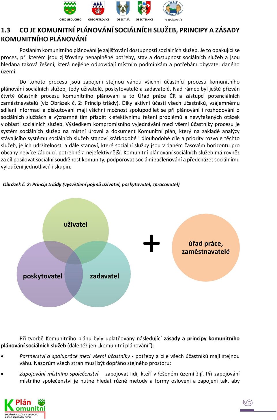 obyvatel daného území. Do tohoto procesu jsou zapojeni stejnou váhou všichni účastníci procesu komunitního plánování sociálních služeb, tedy uživatelé, poskytovatelé a zadavatelé.