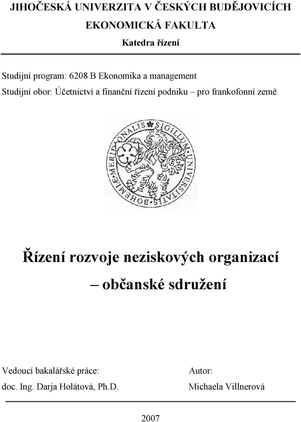 řízení podniku pro frankofonní země Řízení rozvoje neziskových organizací občanské