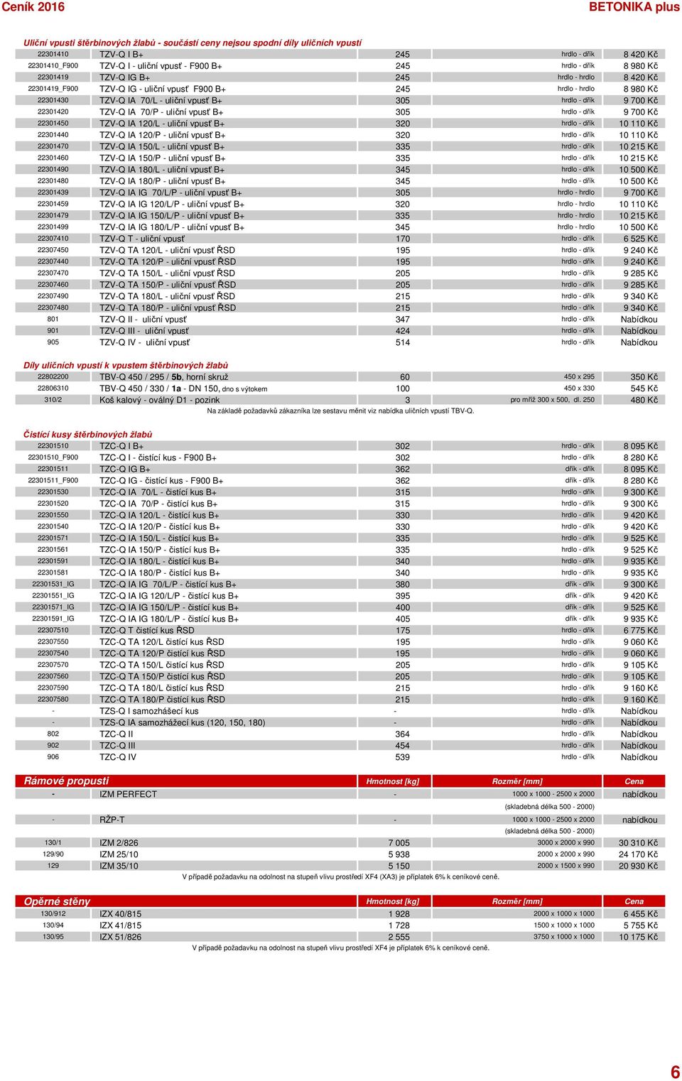 TZV-Q IA 70/P - uliční vpusť B+ 305 hrdlo - dřík 9 700 Kč 22301450 TZV-Q IA 120/L - uliční vpusť B+ 320 hrdlo - dřík 10 110 Kč 22301440 TZV-Q IA 120/P - uliční vpusť B+ 320 hrdlo - dřík 10 110 Kč