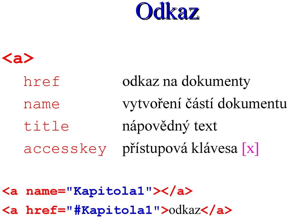 nápovědný text přístupová klávesa [x] <a