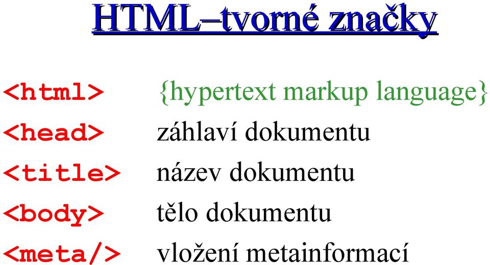 markup language} záhlaví dokumentu