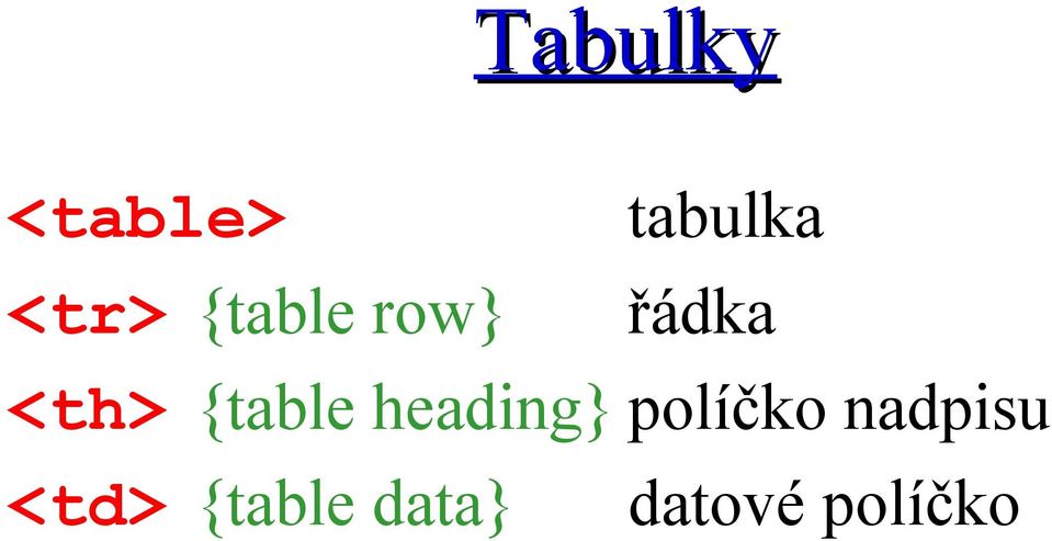 {table heading} políčko