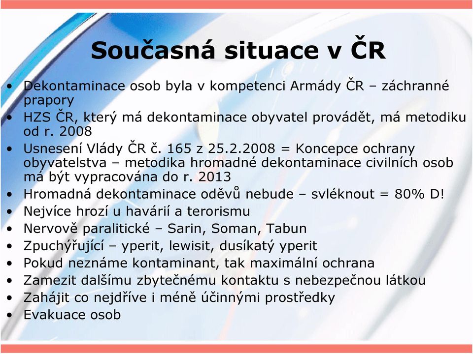 2013 Hromadná dekontaminace oděvů nebude svléknout = 80% D!