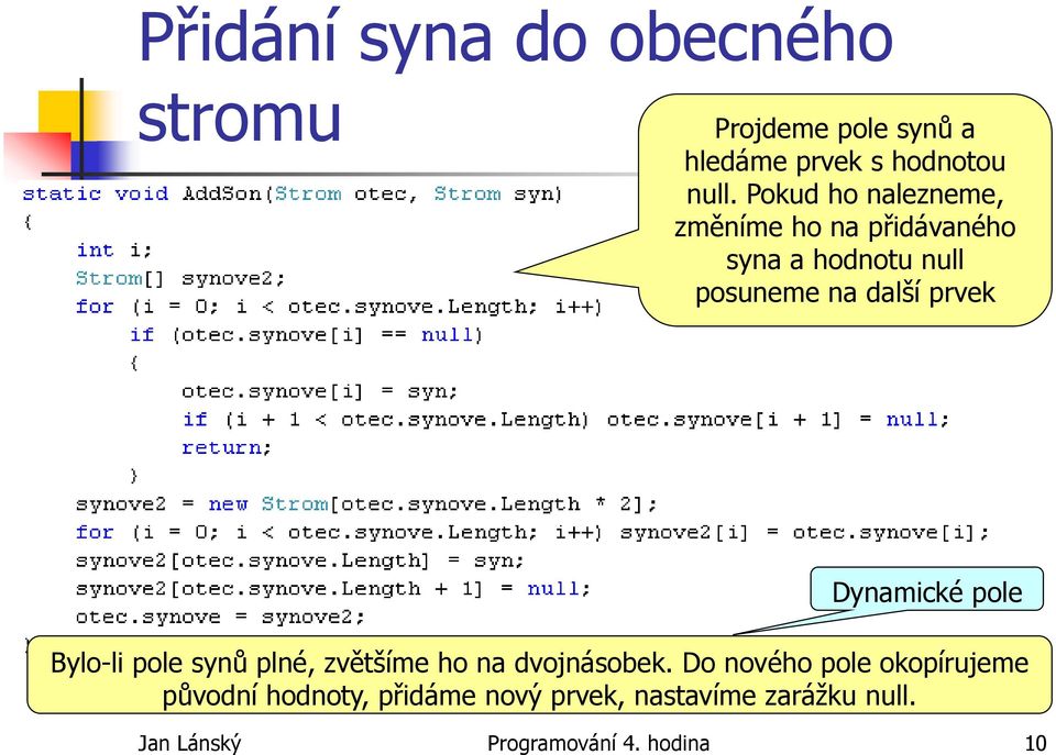 Dynamické pole Bylo-li pole synů plné, zvětšíme ho na dvojnásobek.