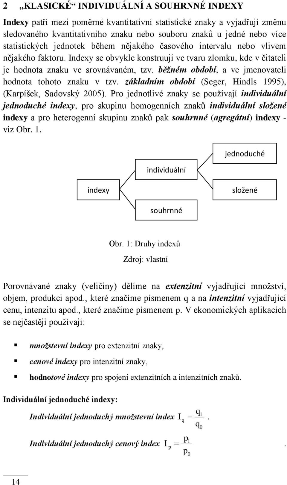 běžném období, a ve jmenovateli hodnota tohoto znaku v tzv. základním období (Seger, Hindls 1995), (Karpíšek, Sadovský 2005).