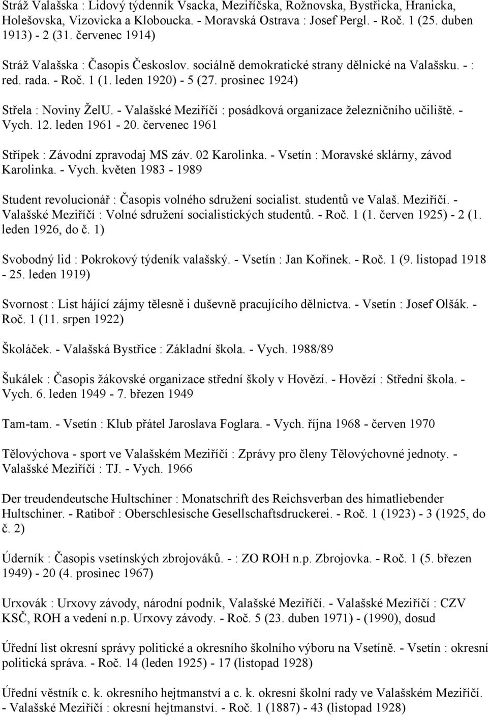 - Valašské Meziříčí : posádková organizace železničního učiliště. - Vych. 12. leden 1961-20. červenec 1961 Střípek : Závodní zpravodaj MS záv. 02 Karolinka.