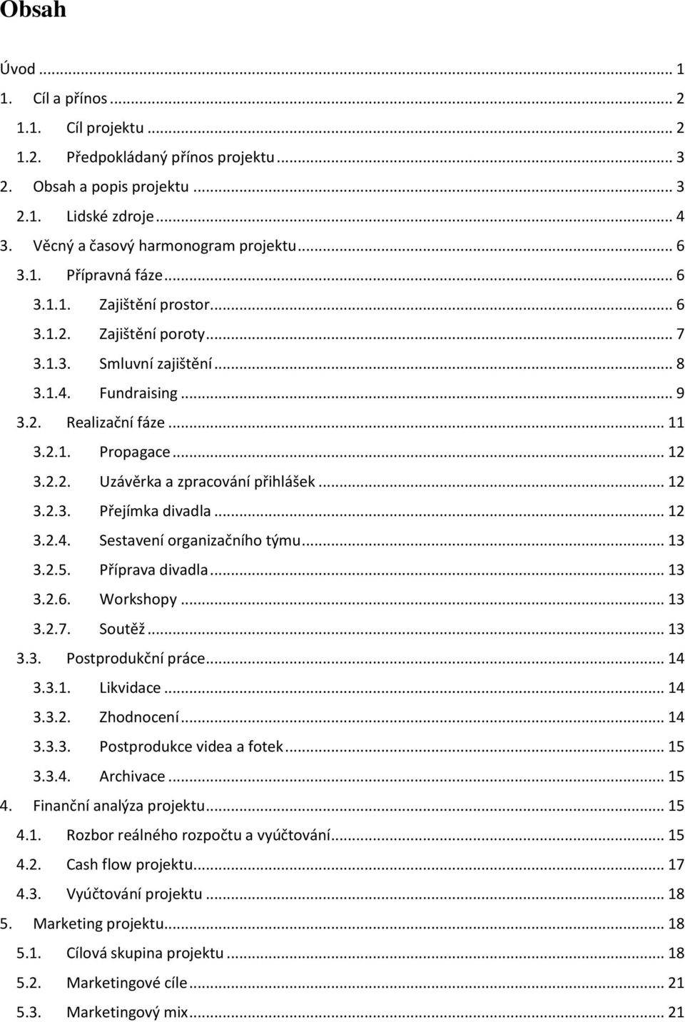 .. 12 3.2.3. Přejímka divadla... 12 3.2.4. Sestavení organizačního týmu... 13 3.2.5. Příprava divadla... 13 3.2.6. Workshopy... 13 3.2.7. Soutěž... 13 3.3. Postprodukční práce... 14 3.3.1. Likvidace.