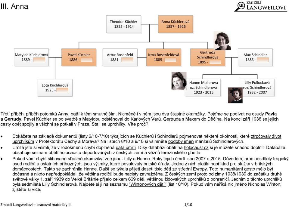 Víte proč? Dokážete na základě dokumentů (listy 2/10-7/10) týkajících se Küchlerů i Schindlerů pojmenovat některé okolnosti, které ztrpčovaly život uprchlíkům v Protektorátu Čechy a Morava?