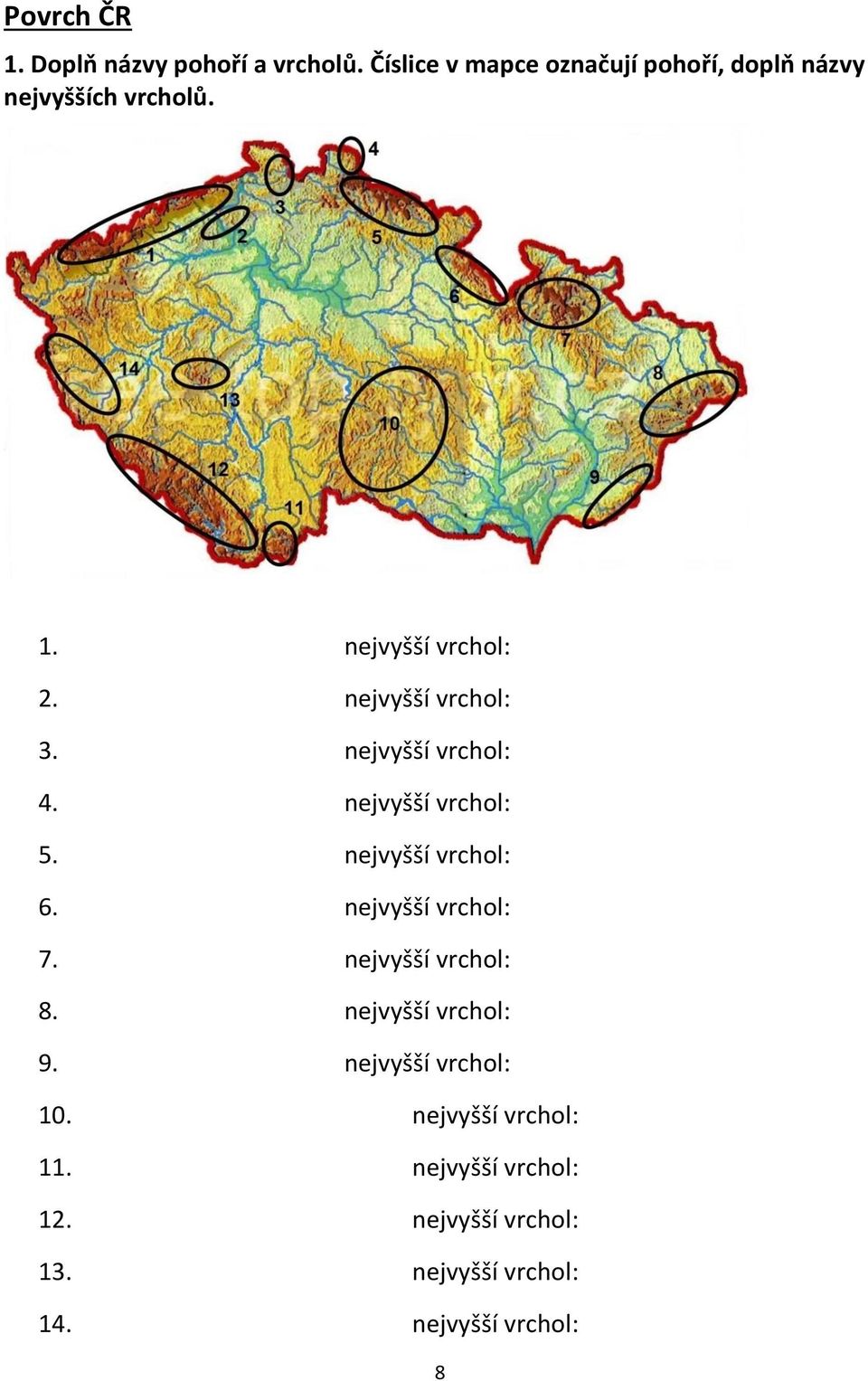 nejvyšší vrchol: 3. nejvyšší vrchol: 4. nejvyšší vrchol: 5. nejvyšší vrchol: 6. nejvyšší vrchol: 7.