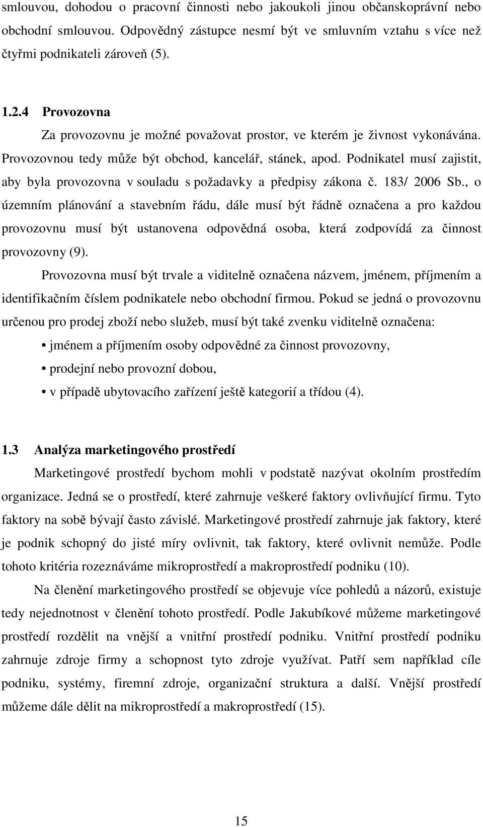 Podnikatel musí zajistit, aby byla provozovna v souladu s požadavky a předpisy zákona č. 183/ 2006 Sb.