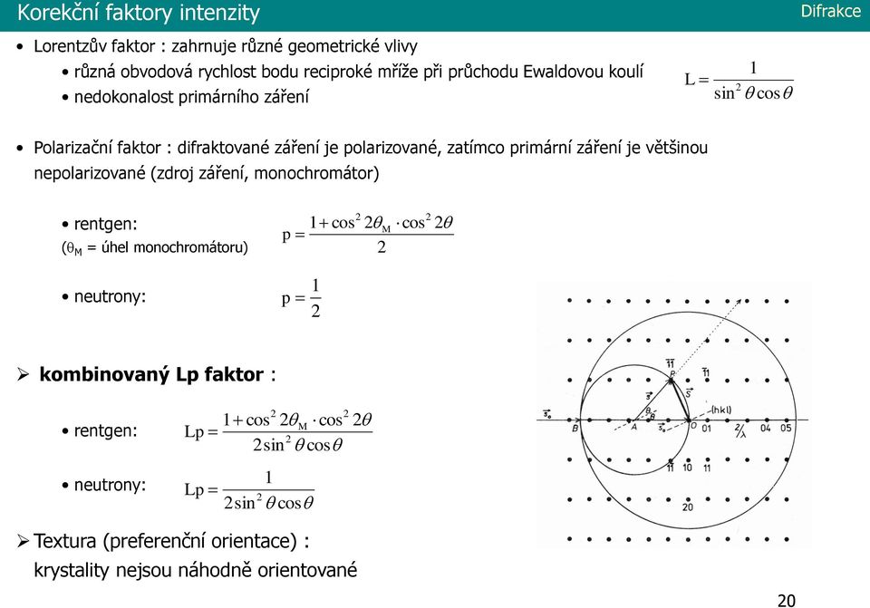 primárí zářeí je většiou epolarizovaé (zdroj zářeí, moochromátor) retge: ( M = úhel moochromátoru) eutroy: 1 cos M p p 1 cos