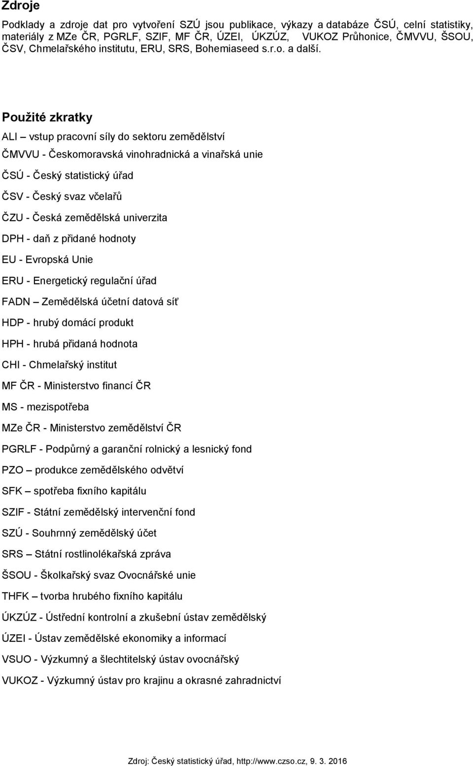 Použité zkratky ALI vstup pracovní síly do sektoru zemědělství ČMVVU - Českomoravská vinohradnická a vinařská unie ČSÚ - Český statistický úřad ČSV - Český svaz včelařů ČZU - Česká zemědělská