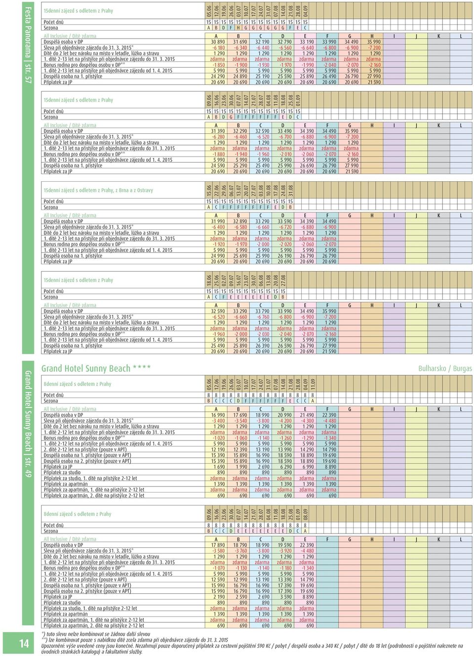 3. 2015* -6 180-6 340-6 440-6 560-6 640-6 800-6 900-7 200 1 290 1 290 1. dítě 2-13 let na přistýlce při objednávce zájezdu do 31. 3. 2015 zdarma zdarma zdarma zdarma zdarma zdarma zdarma zdarma Bonus rodina pro dospělou osobu v DP** -1 850-1 900-1 930-1 970-1 990-2 040-2 070-2 160 1.